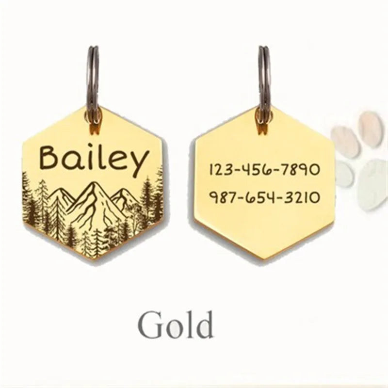 Personalized Dog Tag Hexagon Dog Name ID Tag Cat Tag Stainless Steel Pet Anti-lost Tag Puppy Accessories Dogs Collar Customized