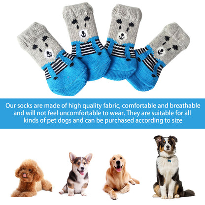 4pcs Winter Anti-Slip Pet Dog Socks Small Cat Dogs Anti-Scratch And Anti-Dirty Warm Socks Paw Protector For Small Medium Pets