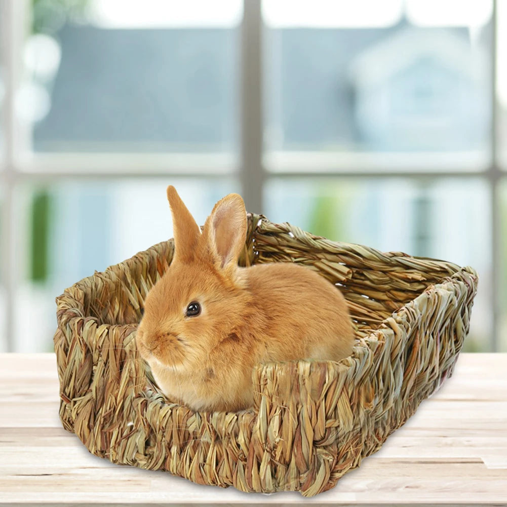 Natural Grass Hamster Bed Mat Rabbit Grass Mat Nest Cage Safe Chew Toy For Guinea Pig Rabbit Woven Bed Pets House Pet Supply