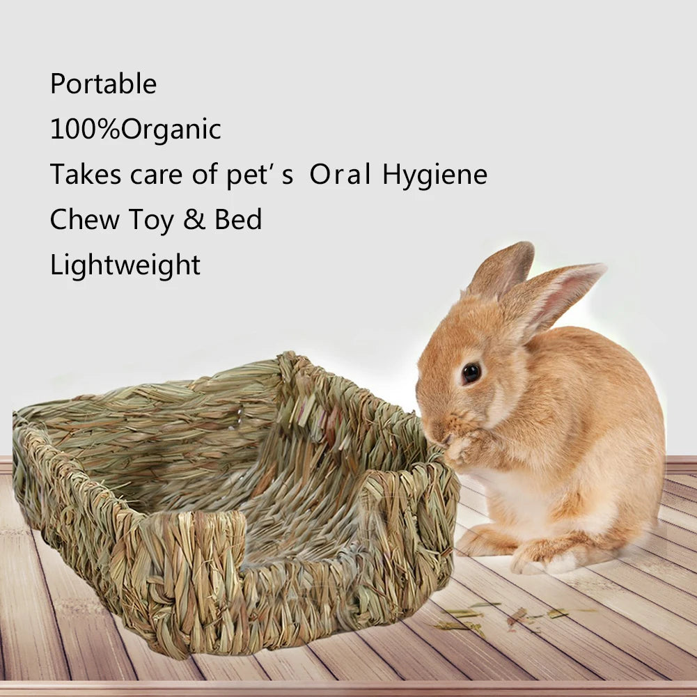 Natural Grass Hamster Bed Mat Rabbit Grass Mat Nest Cage Safe Chew Toy For Guinea Pig Rabbit Woven Bed Pets House Pet Supply