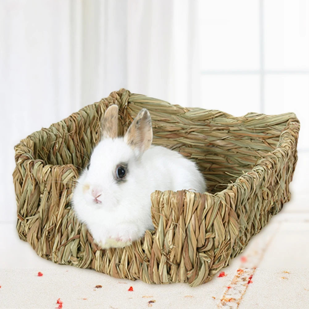 Natural Grass Hamster Bed Mat Rabbit Grass Mat Nest Cage Safe Chew Toy For Guinea Pig Rabbit Woven Bed Pets House Pet Supply