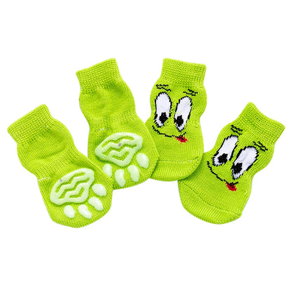 4pcs Winter Anti-Slip Pet Dog Socks Small Cat Dogs Anti-Scratch And Anti-Dirty Warm Socks Paw Protector For Small Medium Pets