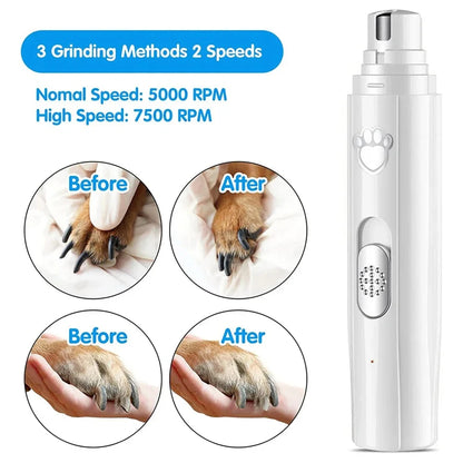 Pet Nail Clipper, Electric Dog Nail Grinder, USB Rechargeable Pet Nail Trimmer Painless with Polisher Wheel for Small/Large Pets