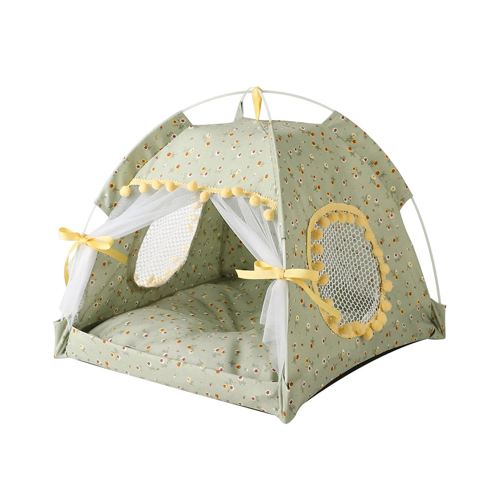 ZK20 Pet Dog Tent House Floral Print Enclosed Cat Tent Bed Indoor Folding Portable Comfortable Kitten Bed Kennel For Small Pets
