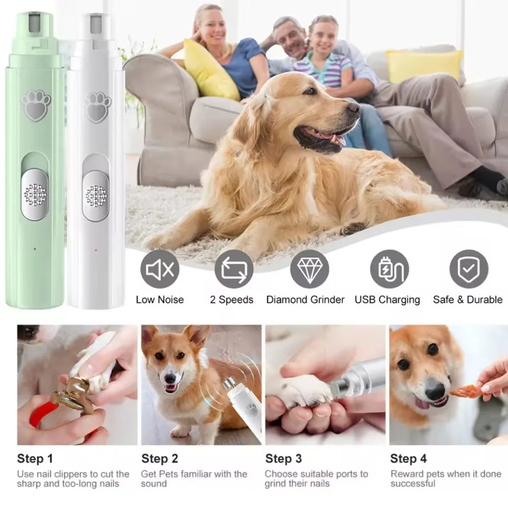 Pet Nail Clipper, Electric Dog Nail Grinder, USB Rechargeable Pet Nail Trimmer Painless with Polisher Wheel for Small/Large Pets