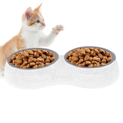 Double Pet Bowl Bling Bling Rhinestone Cat Dog Food Water Feeder Stainless Steel Dog Bowl Feeding Supplies Pets Accessories