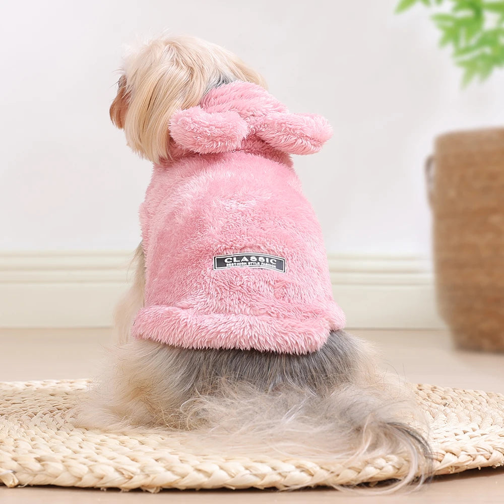 Soft Dog Hoodies For Winter Fleece Warm Pet Hoodies For Small Medium Dogs Cats Rabbit Ear Funny Pets Costume Cute Yorkshire Coat