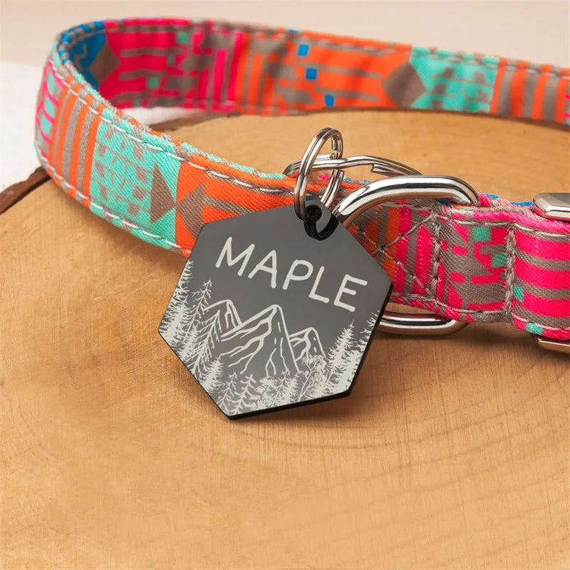 Personalized Dog Tag Hexagon Dog Name ID Tag Cat Tag Stainless Steel Pet Anti-lost Tag Puppy Accessories Dogs Collar Customized