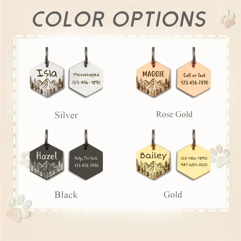 Personalized Dog Tag Hexagon Dog Name ID Tag Cat Tag Stainless Steel Pet Anti-lost Tag Puppy Accessories Dogs Collar Customized