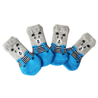 4pcs Winter Anti-Slip Pet Dog Socks Small Cat Dogs Anti-Scratch And Anti-Dirty Warm Socks Paw Protector For Small Medium Pets