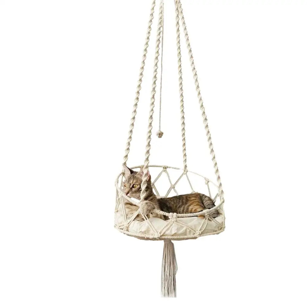 Pet Hammock Cat Swing Hand Woven Cotton Rope Cats Hanging Basket Kitten Hanging String Den Indoor Pend Nest Pets Supplies