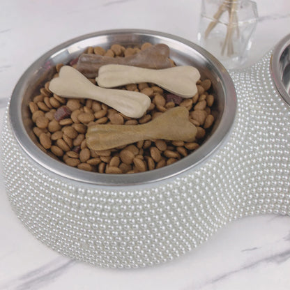 Double Pet Bowl Bling Bling Rhinestone Cat Dog Food Water Feeder Stainless Steel Dog Bowl Feeding Supplies Pets Accessories