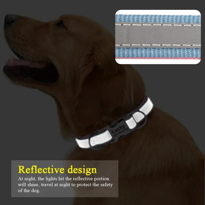 Personalized Name Dog Collar - Reflective Safety Design with Engraved ID Tag Adjustable for Small Large Dogs Durable Pets Collar