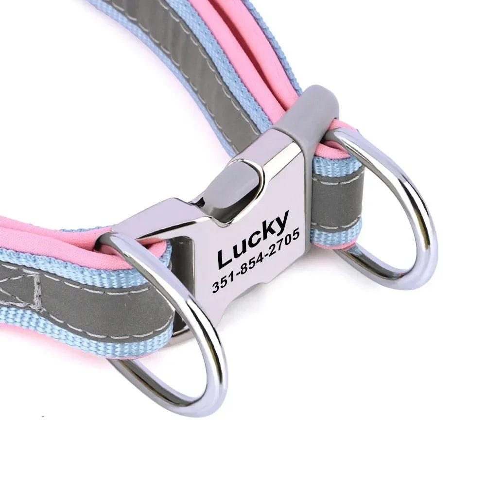 Personalized Name Dog Collar - Reflective Safety Design with Engraved ID Tag Adjustable for Small Large Dogs Durable Pets Collar