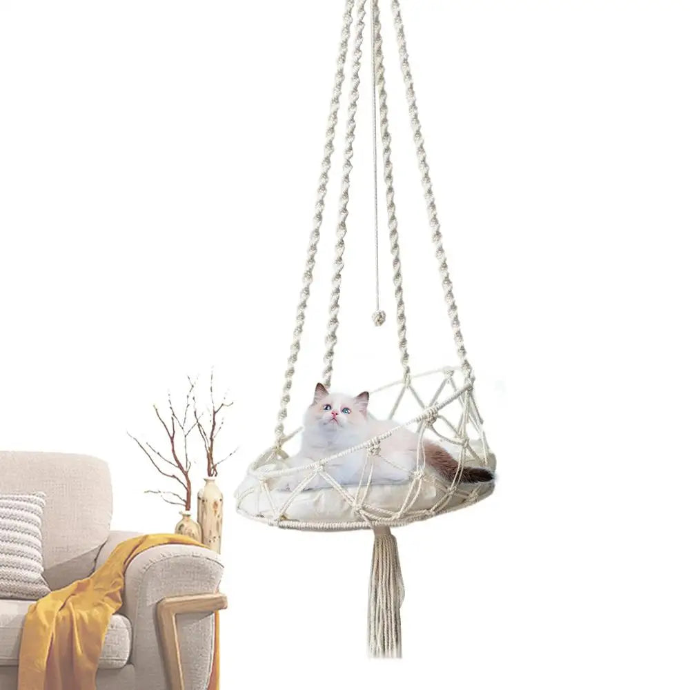 Pet Hammock Cat Swing Hand Woven Cotton Rope Cats Hanging Basket Kitten Hanging String Den Indoor Pend Nest Pets Supplies