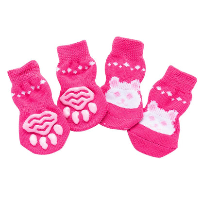 4pcs Winter Anti-Slip Pet Dog Socks Small Cat Dogs Anti-Scratch And Anti-Dirty Warm Socks Paw Protector For Small Medium Pets