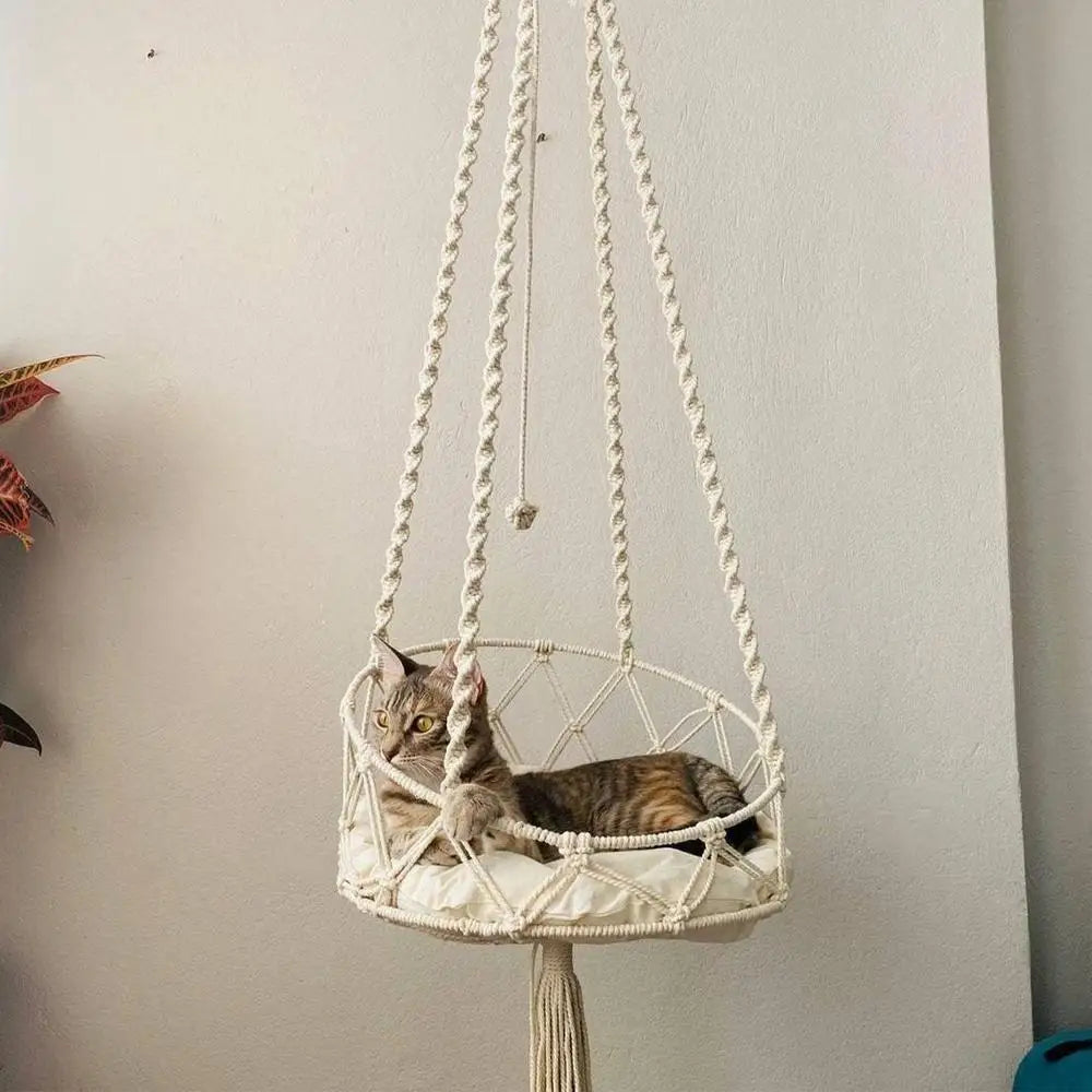 Pet Hammock Cat Swing Hand Woven Cotton Rope Cats Hanging Basket Kitten Hanging String Den Indoor Pend Nest Pets Supplies