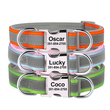 Personalized Name Dog Collar - Reflective Safety Design with Engraved ID Tag Adjustable for Small Large Dogs Durable Pets Collar