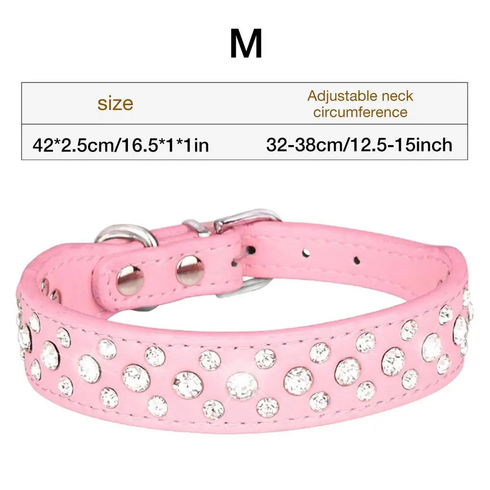 Pet Rhinestone Collar Three Rows Bling PU Leather Dog Collar Pet Dog Cat Puppy Collar Adjustable Dog Collars For Pets Dogs Cats