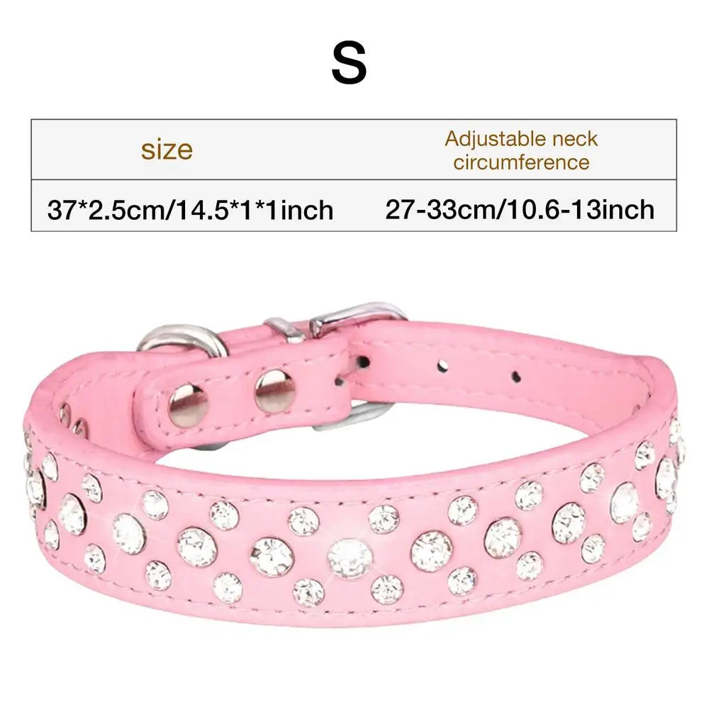 Pet Rhinestone Collar Three Rows Bling PU Leather Dog Collar Pet Dog Cat Puppy Collar Adjustable Dog Collars For Pets Dogs Cats