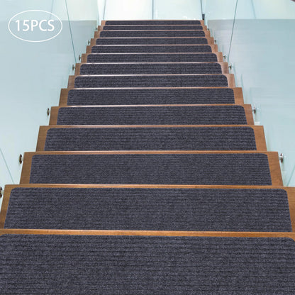8"x 30" 15PCS Carpet Stair Treads, Non-Slip Carpet Stair Runner with Non Skid Rubber Backing Perfect for Pets, Elders
