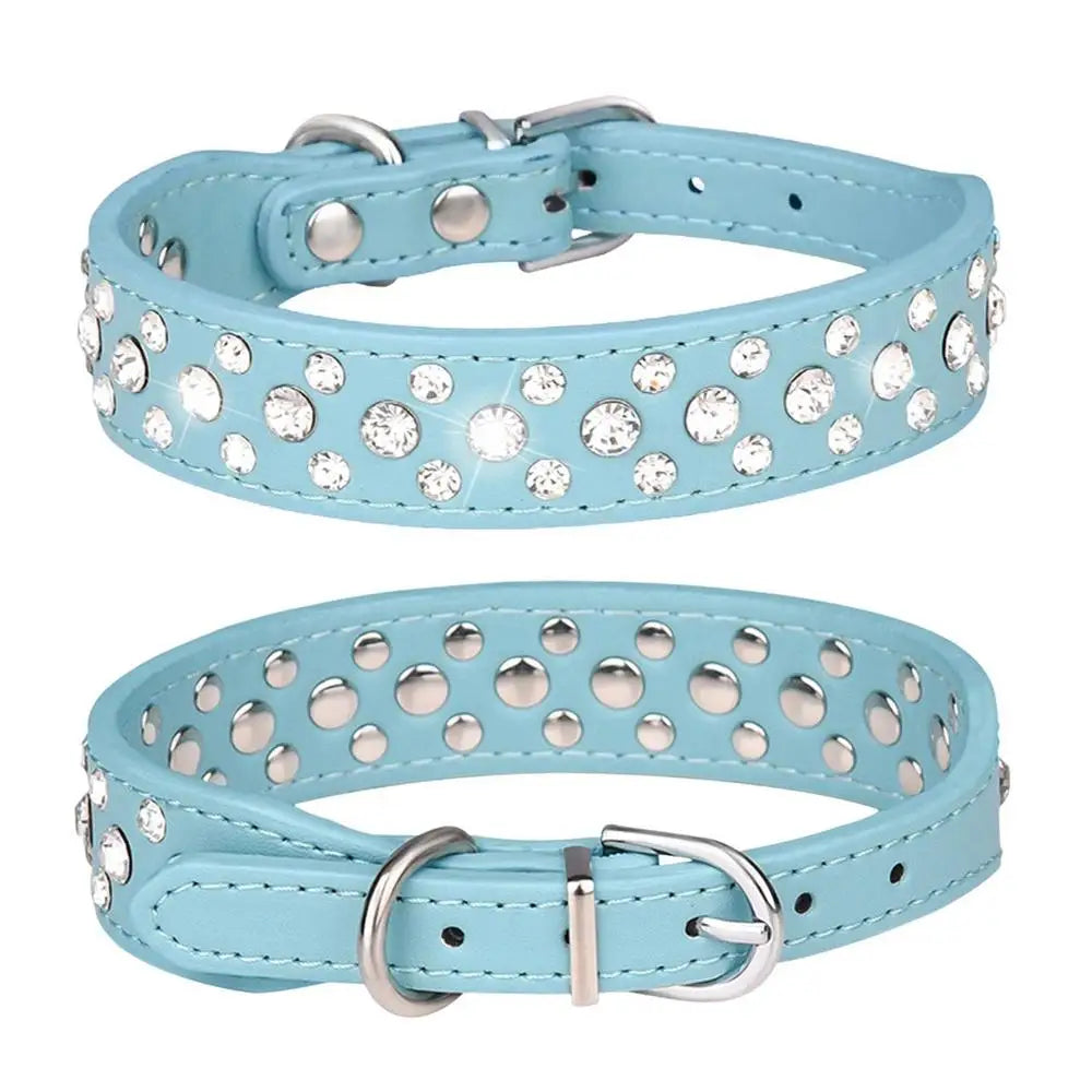 Pet Rhinestone Collar Three Rows Bling PU Leather Dog Collar Pet Dog Cat Puppy Collar Adjustable Dog Collars For Pets Dogs Cats