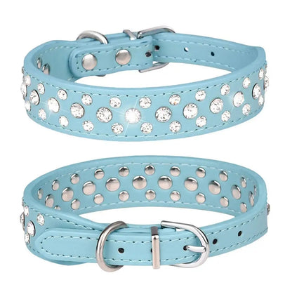 Pet Rhinestone Collar Three Rows Bling PU Leather Dog Collar Pet Dog Cat Puppy Collar Adjustable Dog Collars For Pets Dogs Cats