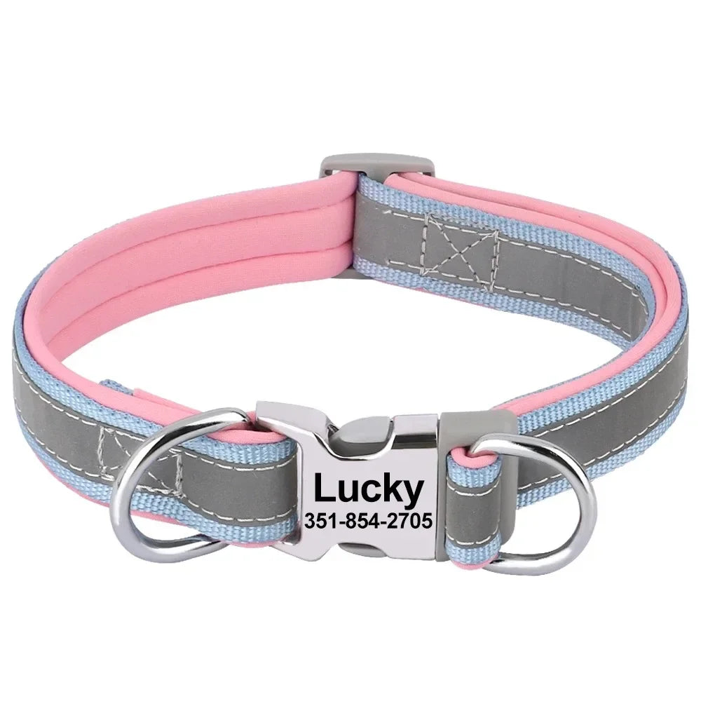 Personalized Name Dog Collar - Reflective Safety Design with Engraved ID Tag Adjustable for Small Large Dogs Durable Pets Collar