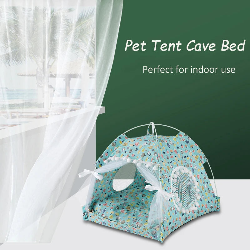 ZK20 Pet Dog Tent House Floral Print Enclosed Cat Tent Bed Indoor Folding Portable Comfortable Kitten Bed Kennel For Small Pets