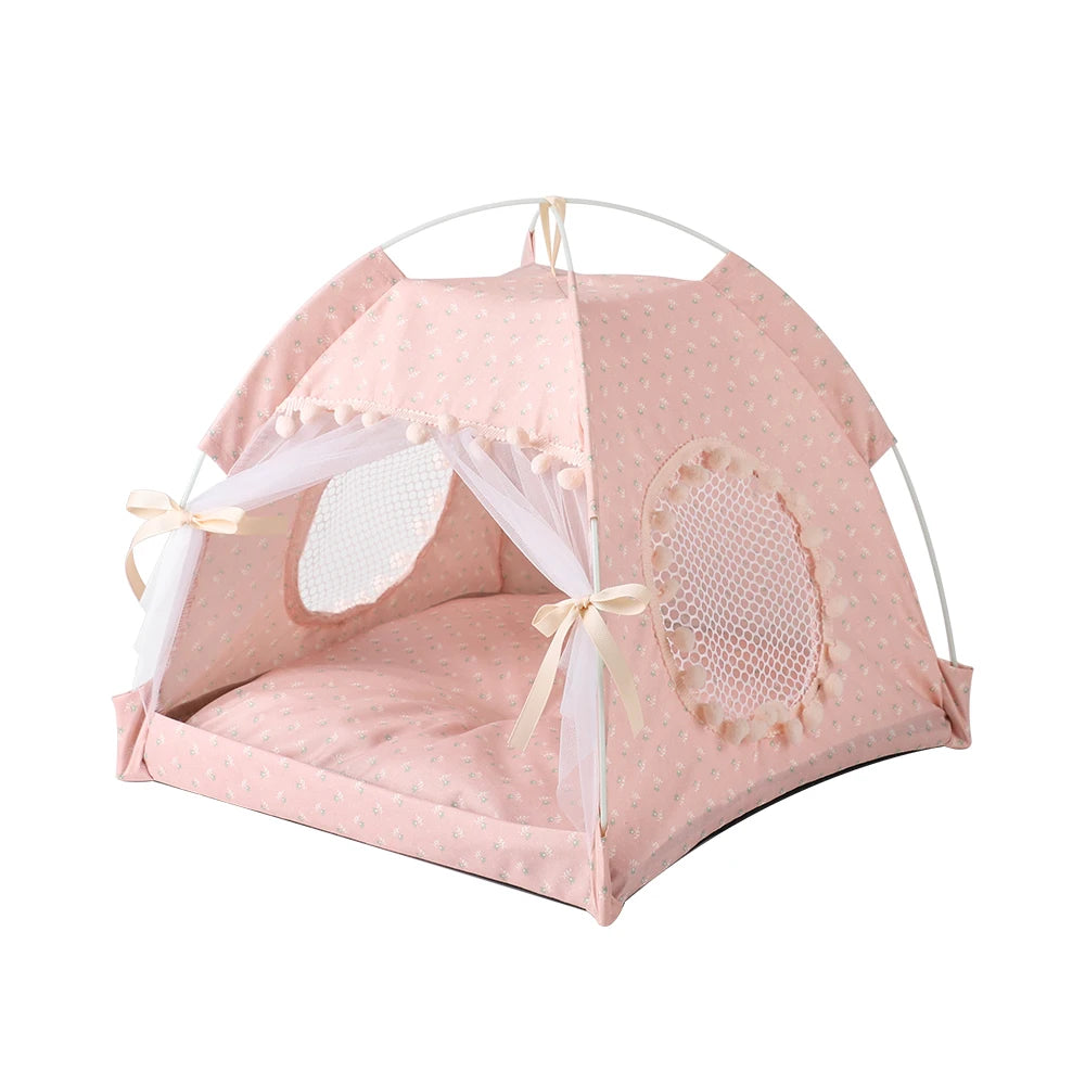 ZK20 Pet Dog Tent House Floral Print Enclosed Cat Tent Bed Indoor Folding Portable Comfortable Kitten Bed Kennel For Small Pets