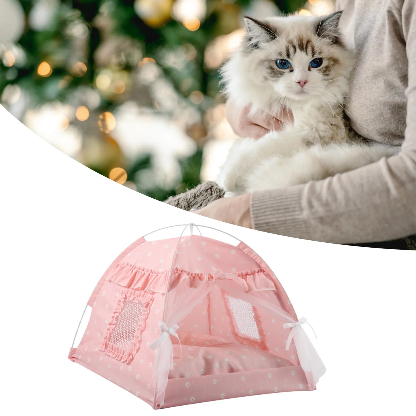ZK20 Pet Dog Tent House Floral Print Enclosed Cat Tent Bed Indoor Folding Portable Comfortable Kitten Bed Kennel For Small Pets