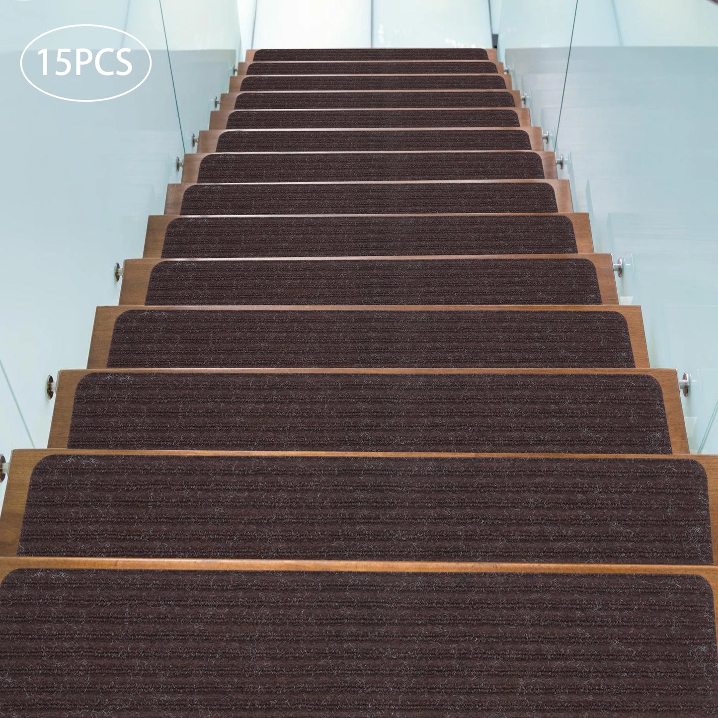 8"x 30" 15PCS Carpet Stair Treads, Non-Slip Carpet Stair Runner with Non Skid Rubber Backing Perfect for Pets, Elders