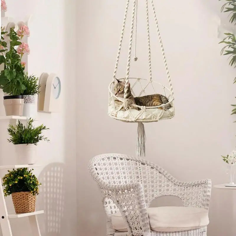 Pet Hammock Cat Swing Hand Woven Cotton Rope Cats Hanging Basket Kitten Hanging String Den Indoor Pend Nest Pets Supplies