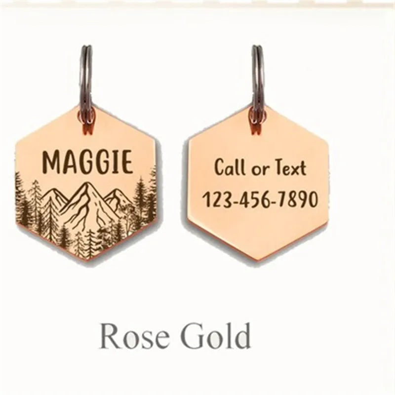 Personalized Dog Tag Hexagon Dog Name ID Tag Cat Tag Stainless Steel Pet Anti-lost Tag Puppy Accessories Dogs Collar Customized