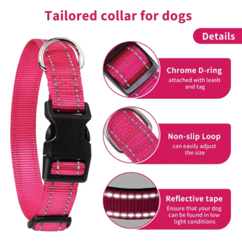 Dog Collar Reflective Strap With Safety Nylon Pet Collar Adjustable Pet Traction Rope Suitable For Small And Medium-Sized Pets