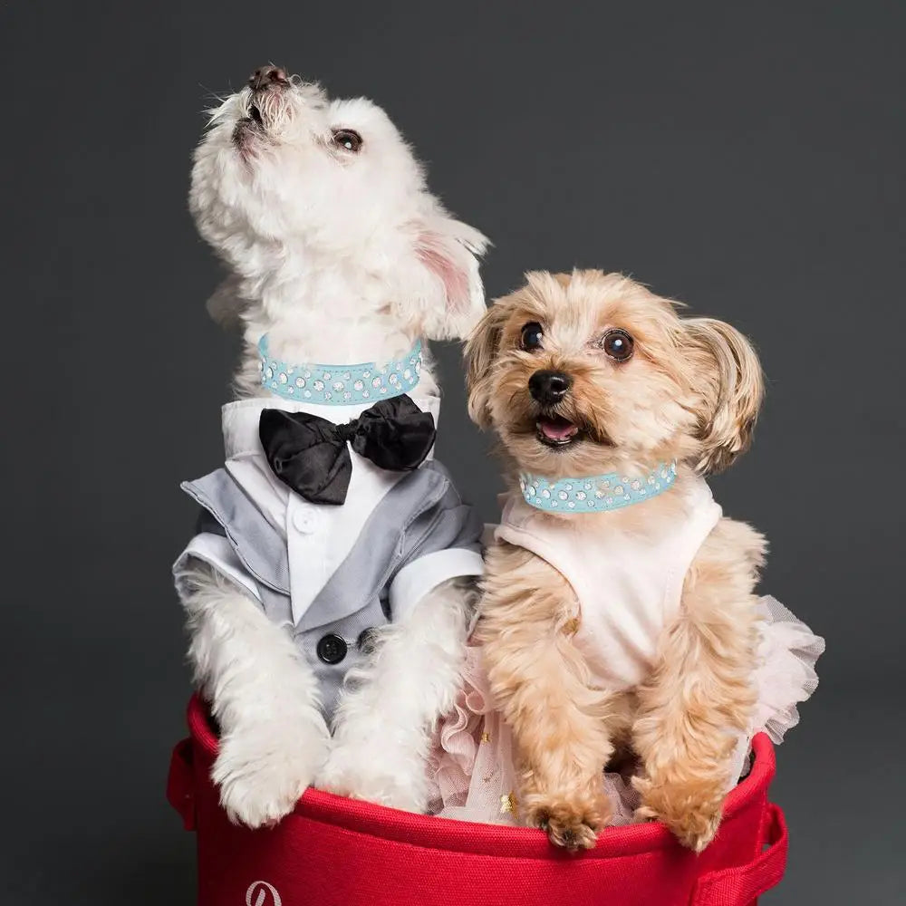 Pet Rhinestone Collar Three Rows Bling PU Leather Dog Collar Pet Dog Cat Puppy Collar Adjustable Dog Collars For Pets Dogs Cats