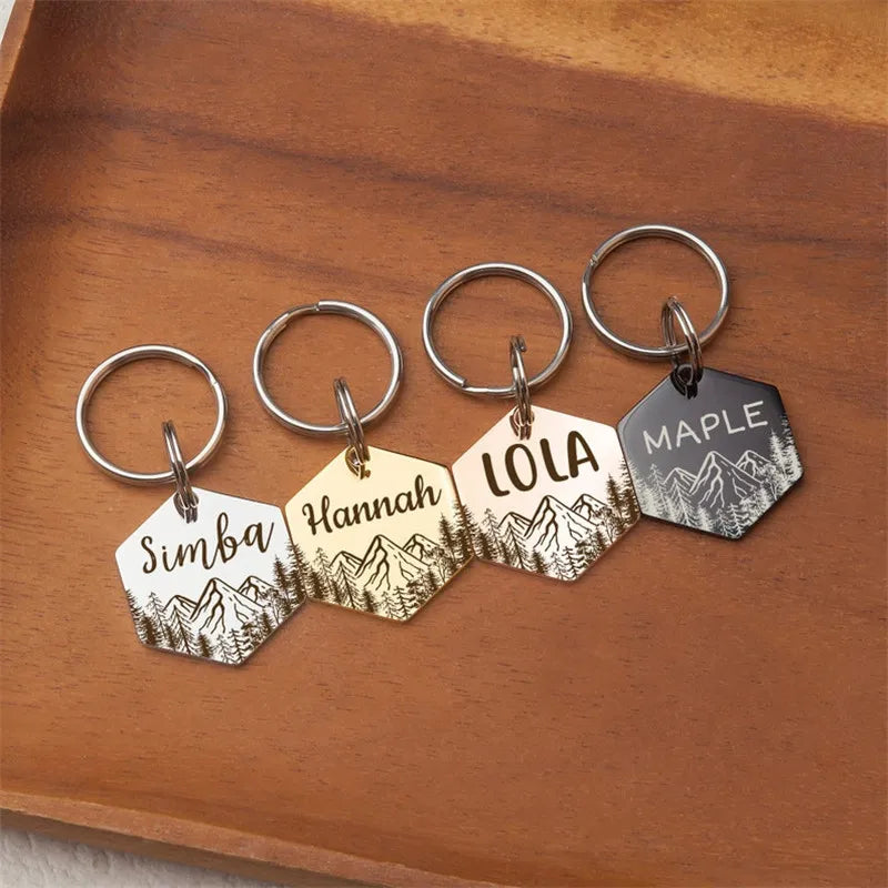 Personalized Dog Tag Hexagon Dog Name ID Tag Cat Tag Stainless Steel Pet Anti-lost Tag Puppy Accessories Dogs Collar Customized