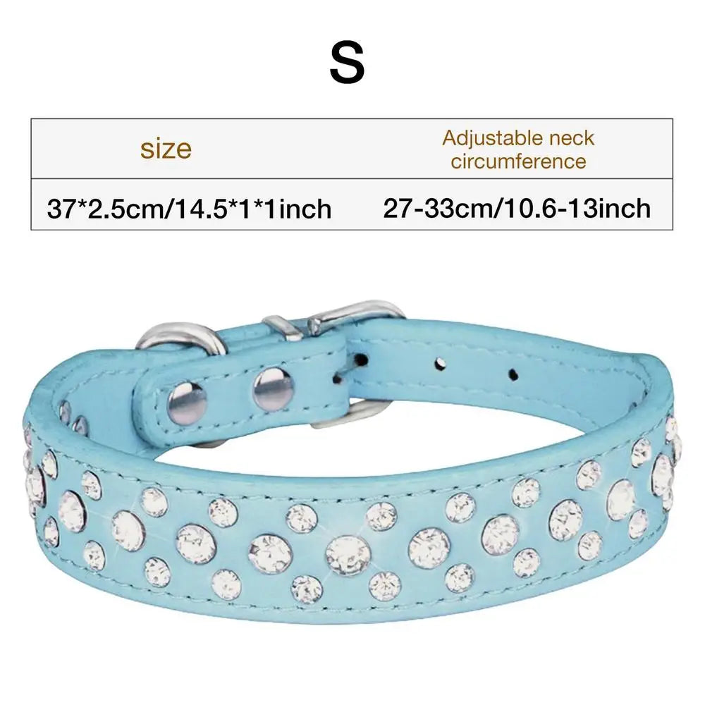 Pet Rhinestone Collar Three Rows Bling PU Leather Dog Collar Pet Dog Cat Puppy Collar Adjustable Dog Collars For Pets Dogs Cats