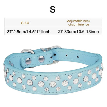 Pet Rhinestone Collar Three Rows Bling PU Leather Dog Collar Pet Dog Cat Puppy Collar Adjustable Dog Collars For Pets Dogs Cats