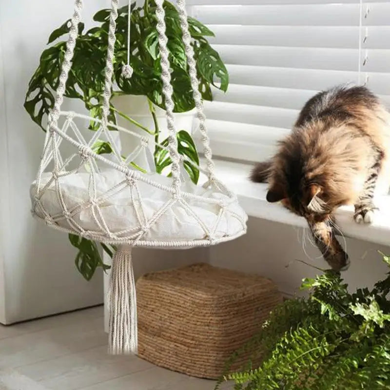Pet Hammock Cat Swing Hand Woven Cotton Rope Cats Hanging Basket Kitten Hanging String Den Indoor Pend Nest Pets Supplies