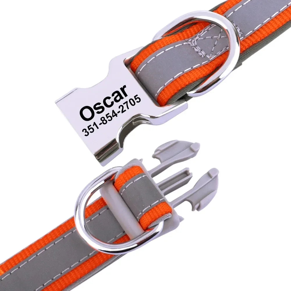 Personalized Name Dog Collar - Reflective Safety Design with Engraved ID Tag Adjustable for Small Large Dogs Durable Pets Collar