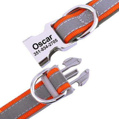 Personalized Name Dog Collar - Reflective Safety Design with Engraved ID Tag Adjustable for Small Large Dogs Durable Pets Collar