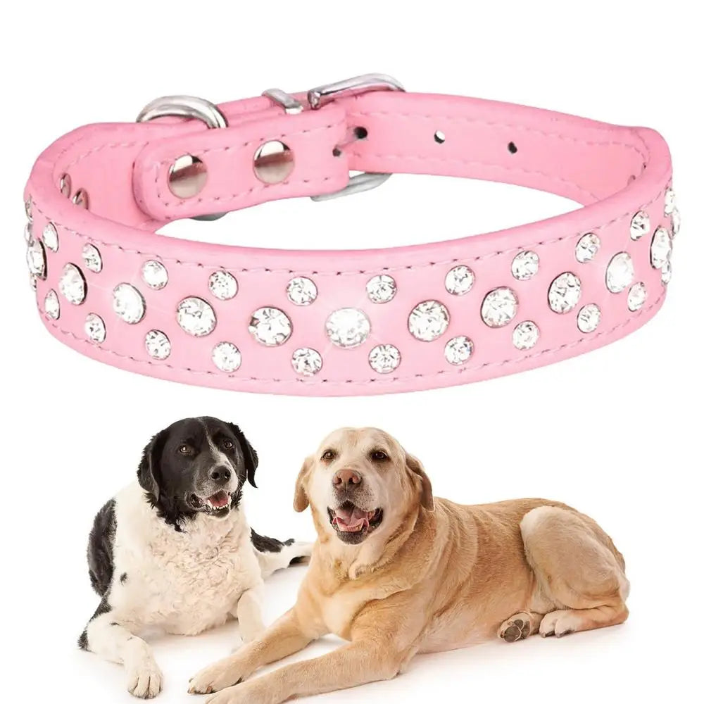 Pet Rhinestone Collar Three Rows Bling PU Leather Dog Collar Pet Dog Cat Puppy Collar Adjustable Dog Collars For Pets Dogs Cats