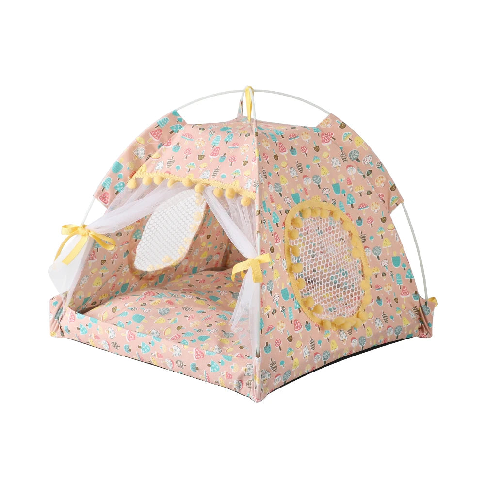 ZK20 Pet Dog Tent House Floral Print Enclosed Cat Tent Bed Indoor Folding Portable Comfortable Kitten Bed Kennel For Small Pets
