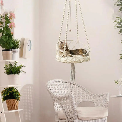 Pet Hammock Cat Swing Hand Woven Cotton Rope Cats Hanging Basket Kitten Hanging String Den Indoor Pend Nest Pets Supplies