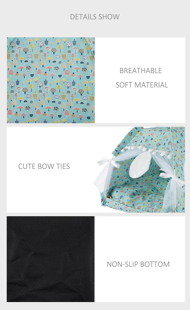 ZK20 Pet Dog Tent House Floral Print Enclosed Cat Tent Bed Indoor Folding Portable Comfortable Kitten Bed Kennel For Small Pets