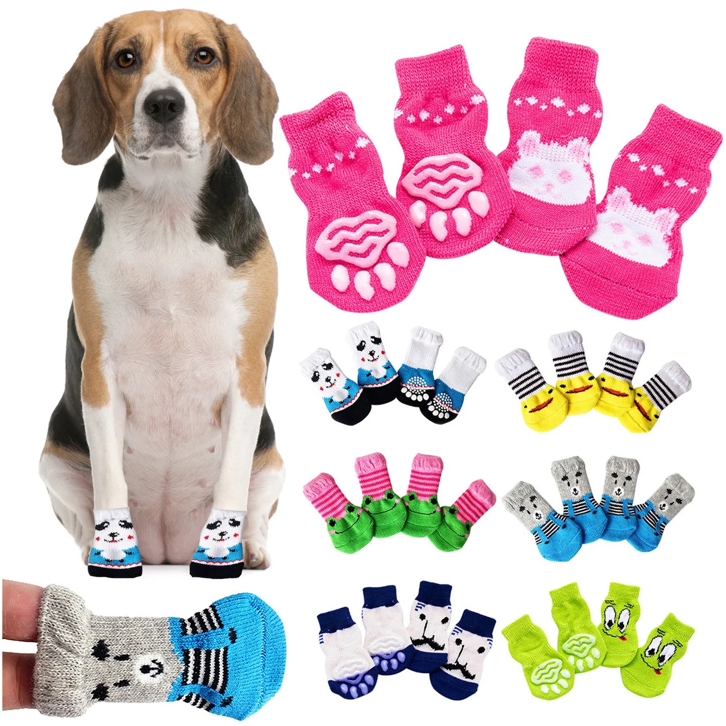 4pcs Winter Anti-Slip Pet Dog Socks Small Cat Dogs Anti-Scratch And Anti-Dirty Warm Socks Paw Protector For Small Medium Pets