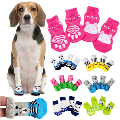 4pcs Winter Anti-Slip Pet Dog Socks Small Cat Dogs Anti-Scratch And Anti-Dirty Warm Socks Paw Protector For Small Medium Pets