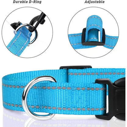 Dog Collar Reflective Strap With Safety Nylon Pet Collar Adjustable Pet Traction Rope Suitable For Small And Medium-Sized Pets