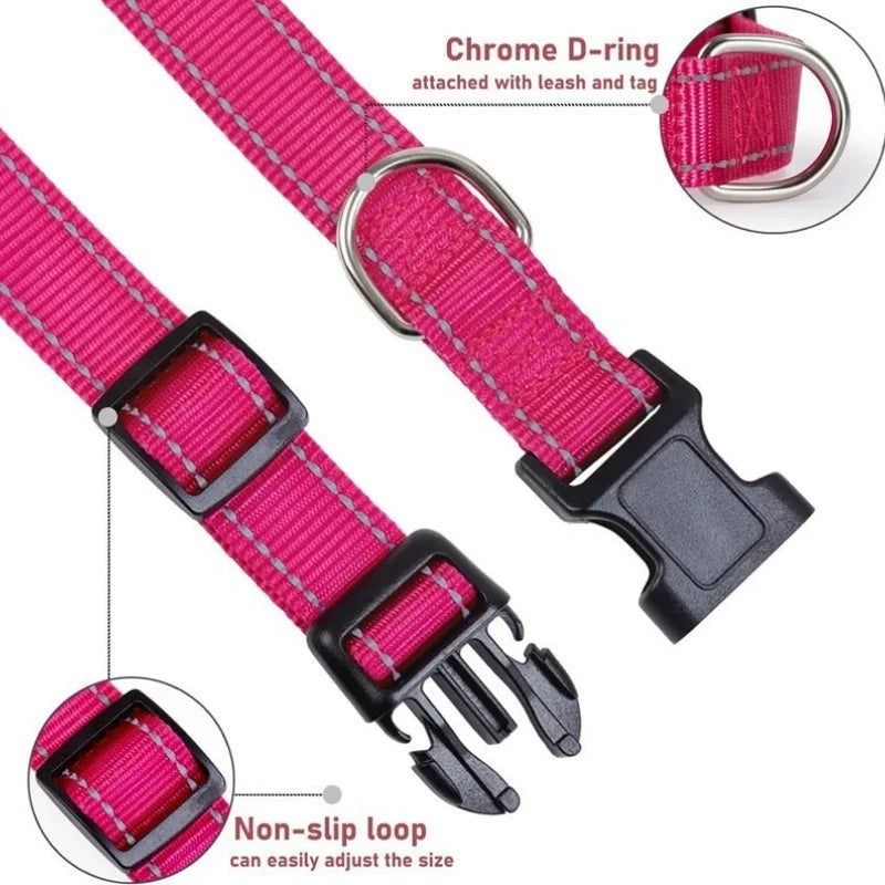 Dog Collar Reflective Strap With Safety Nylon Pet Collar Adjustable Pet Traction Rope Suitable For Small And Medium-Sized Pets